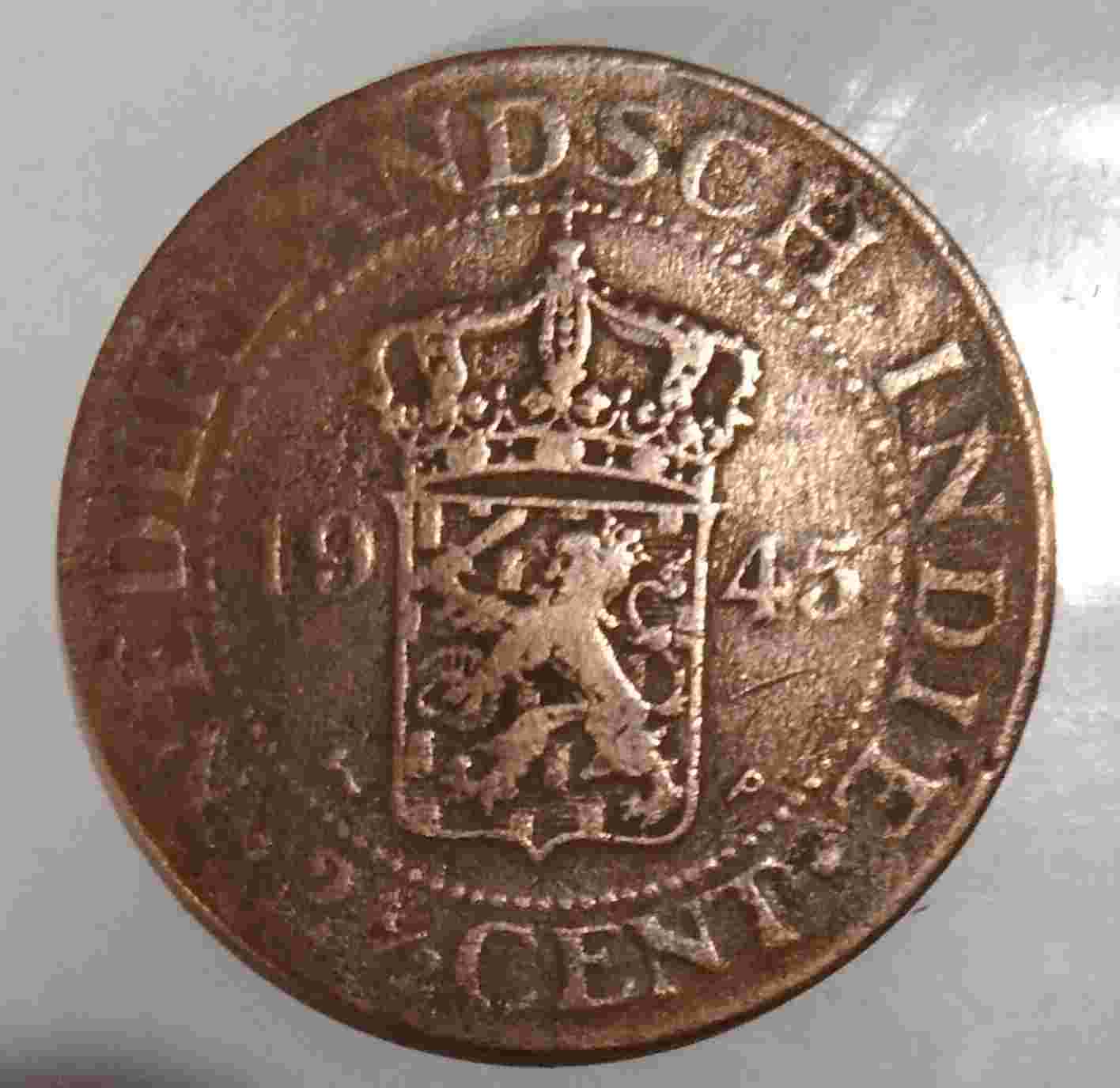 Uang Koin Nederlandsch Indie Benggol. 2 1/2 Cent Tahun 1945.h.699