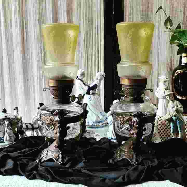 Lampu meja kristal antik tua eropaan