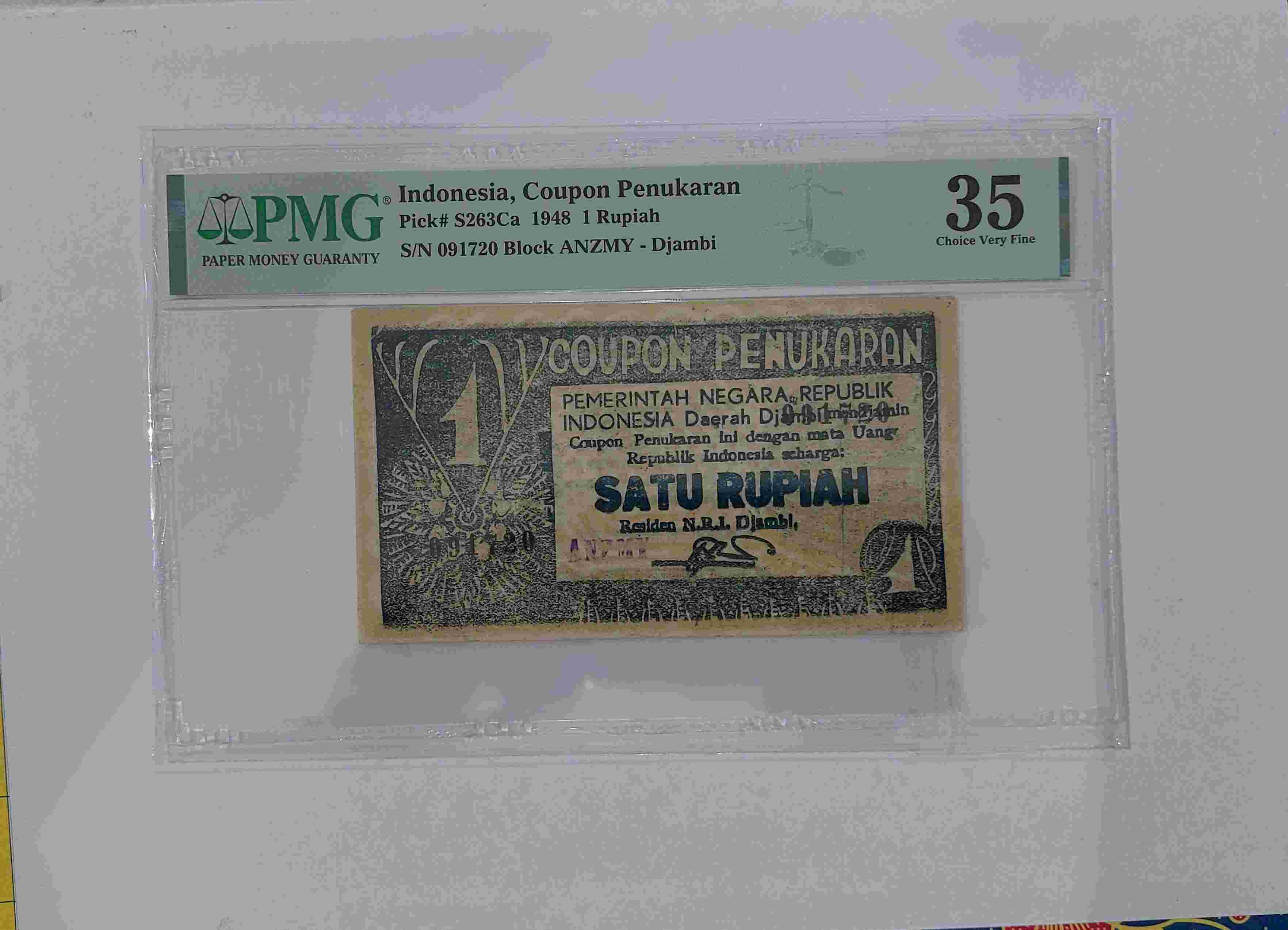 Orida Djambi 1 Rupiah 1948 Hitam PMG 35 Tanpa Catatan