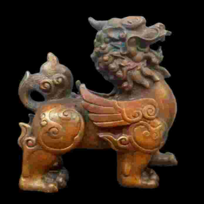 Barang Antik Patung Pixiu Singa Terbang Cina Perunggu Berat Tua Jadul