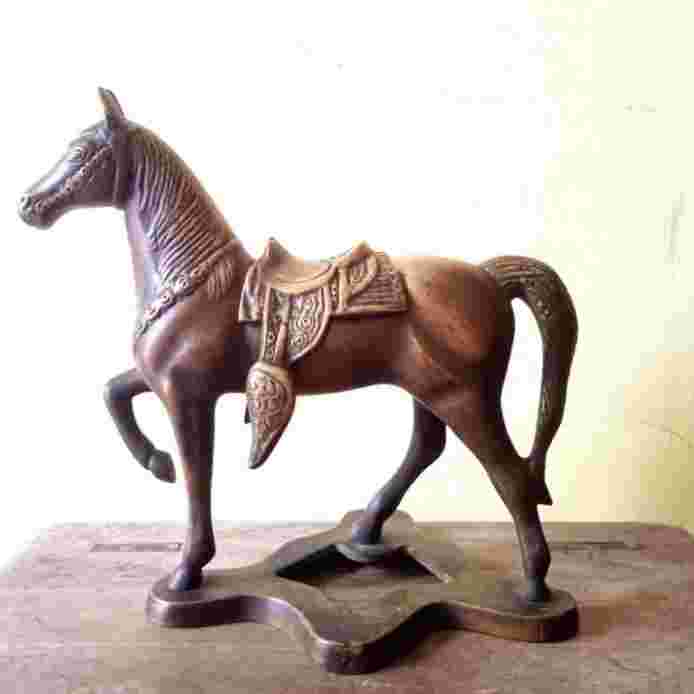 Barang Jadul Patung Kuda Kuningan Padat T.25cm Detail Antik
