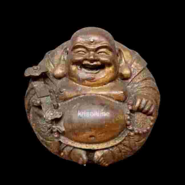 Barang Jadul Patung Buddha Tertawa Julaihud Kuningan T.8cm Antik