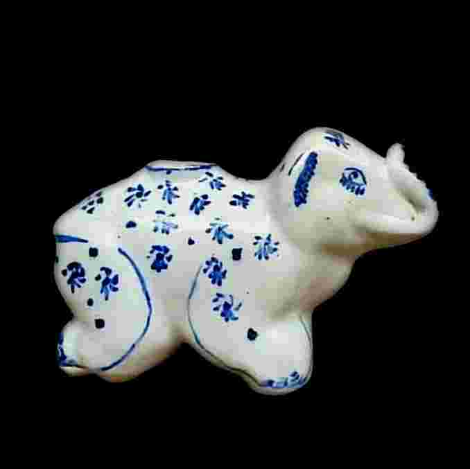 Patung Porcelain Gajah Tempat Tinta Cina Utuh Tua Kuno