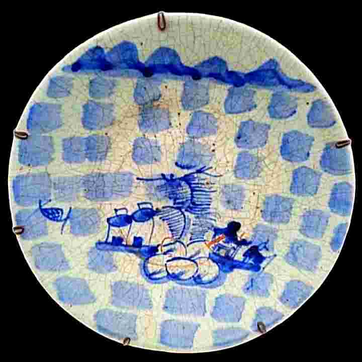 Piring Porcelain Cina Lukis Biru Putih Era Qing D.29cm