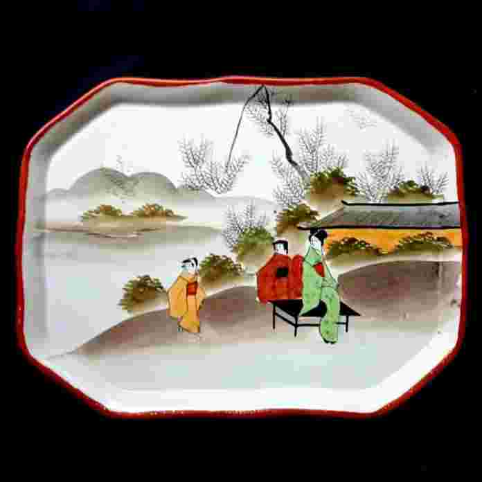 Barang Antik Nampan Saji Porcelain Lukis Kutani Jepang Utuh Tua Kuno