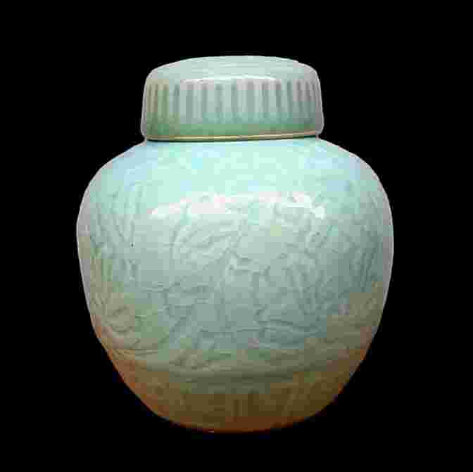 Barang Jadul Porselen Tempat Jahe Celadon Cina Utuh Mulus Antik