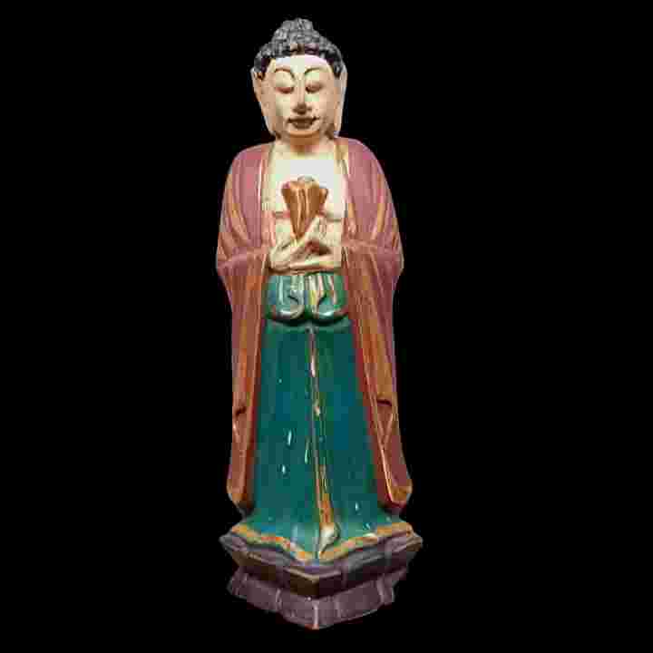 Barang Jadul Patung Kayu Buddha Cina Kuno Tua Utuh Antik