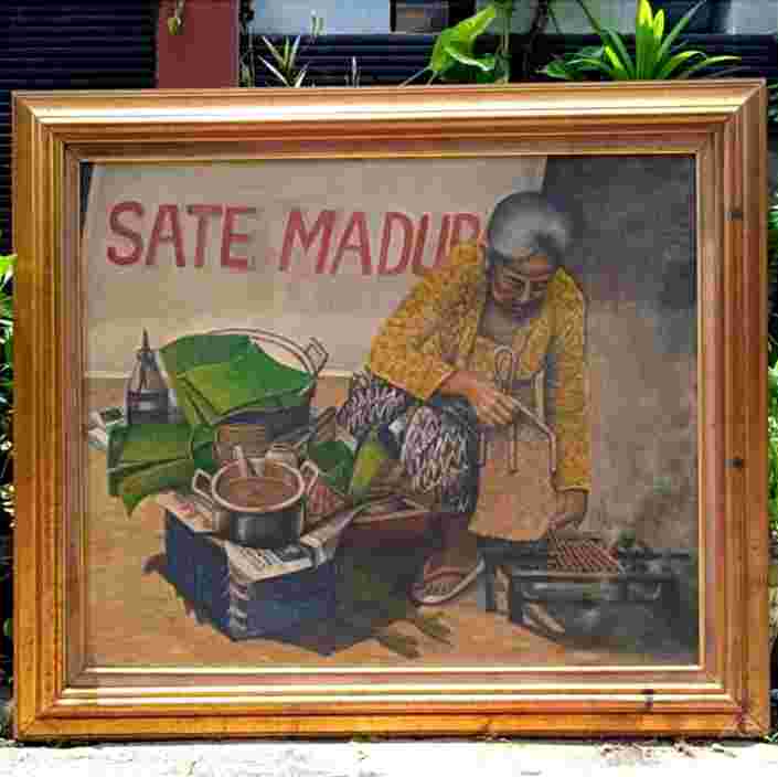 Barang Antik Lukisan Oil On Canvas Signed S.Priyadi Sate Madura Jadul
