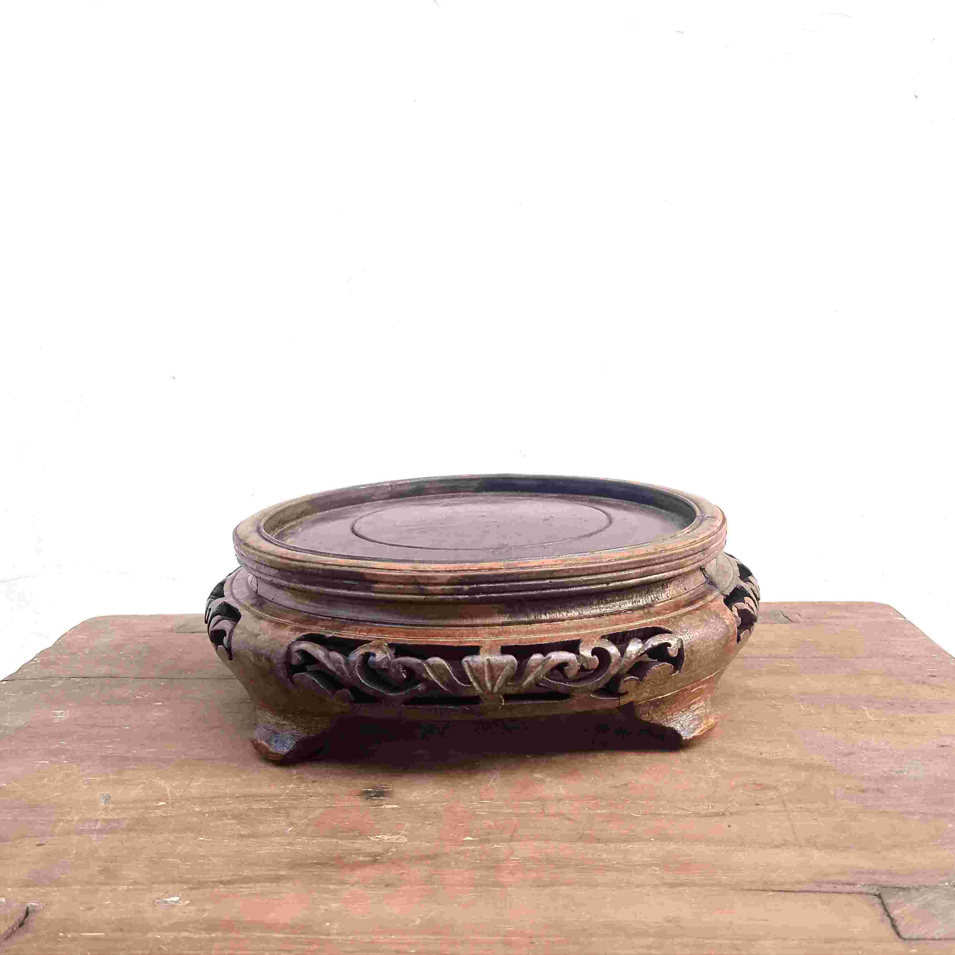 Antik Tatakan Bancikan Porselen/Keramik Dm.10,5cm Kayu Cina Tua