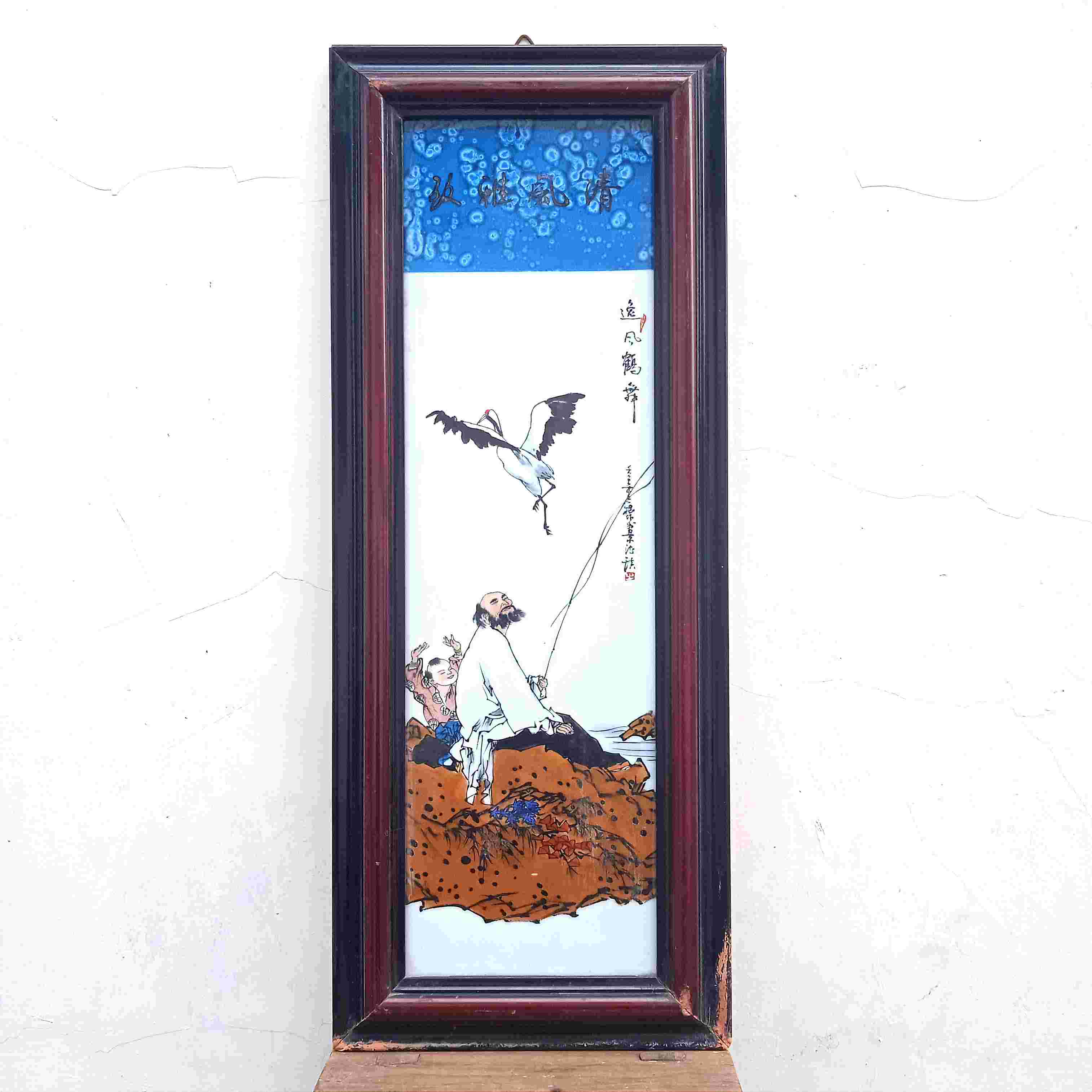 Antik Hiasan Dinding Porselen Lukis Cina Motif Guru Dan Murid Tua Utuh