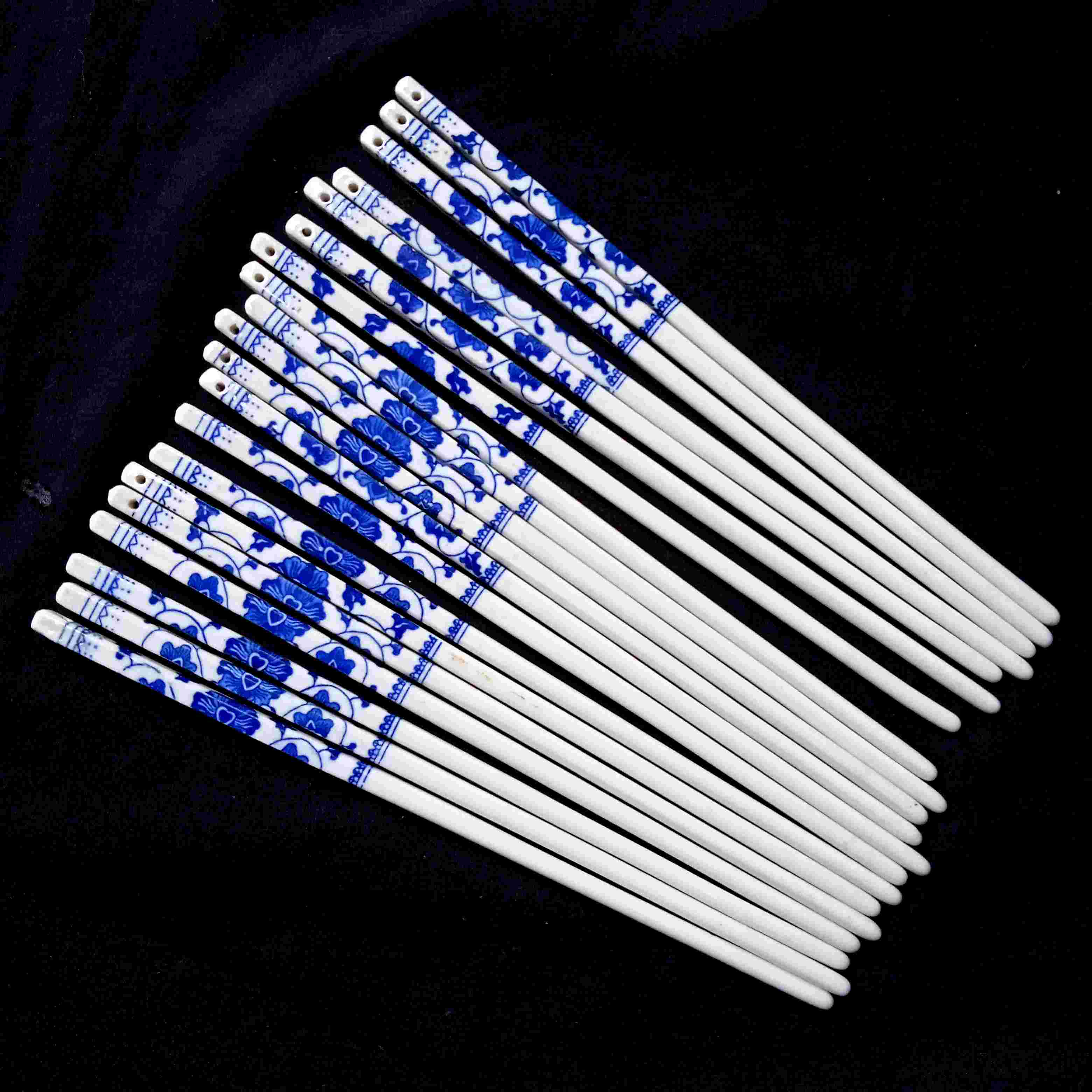 Antik 10 Pasang Sumpit Porselen Cina Motif Bunga P.25cm Utuh