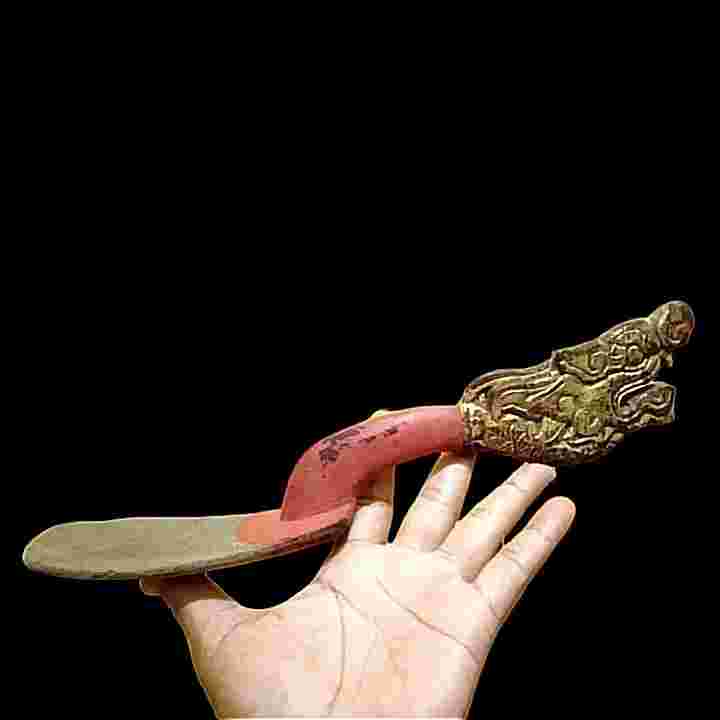 Antik Centong Peranakan Ukir Kayu Jati Motif Naga Warna Asli Lama