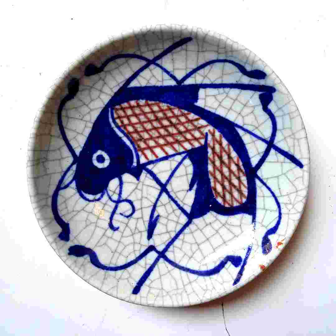 Antik Piring Ikan Bader Porselen Lukis Utuh Tua