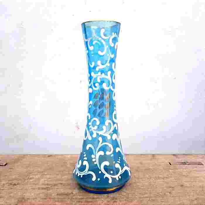 Barang Antik Vas Kristal Eropa Tua Motif Lukis Timbul Utuh Kuno Antik