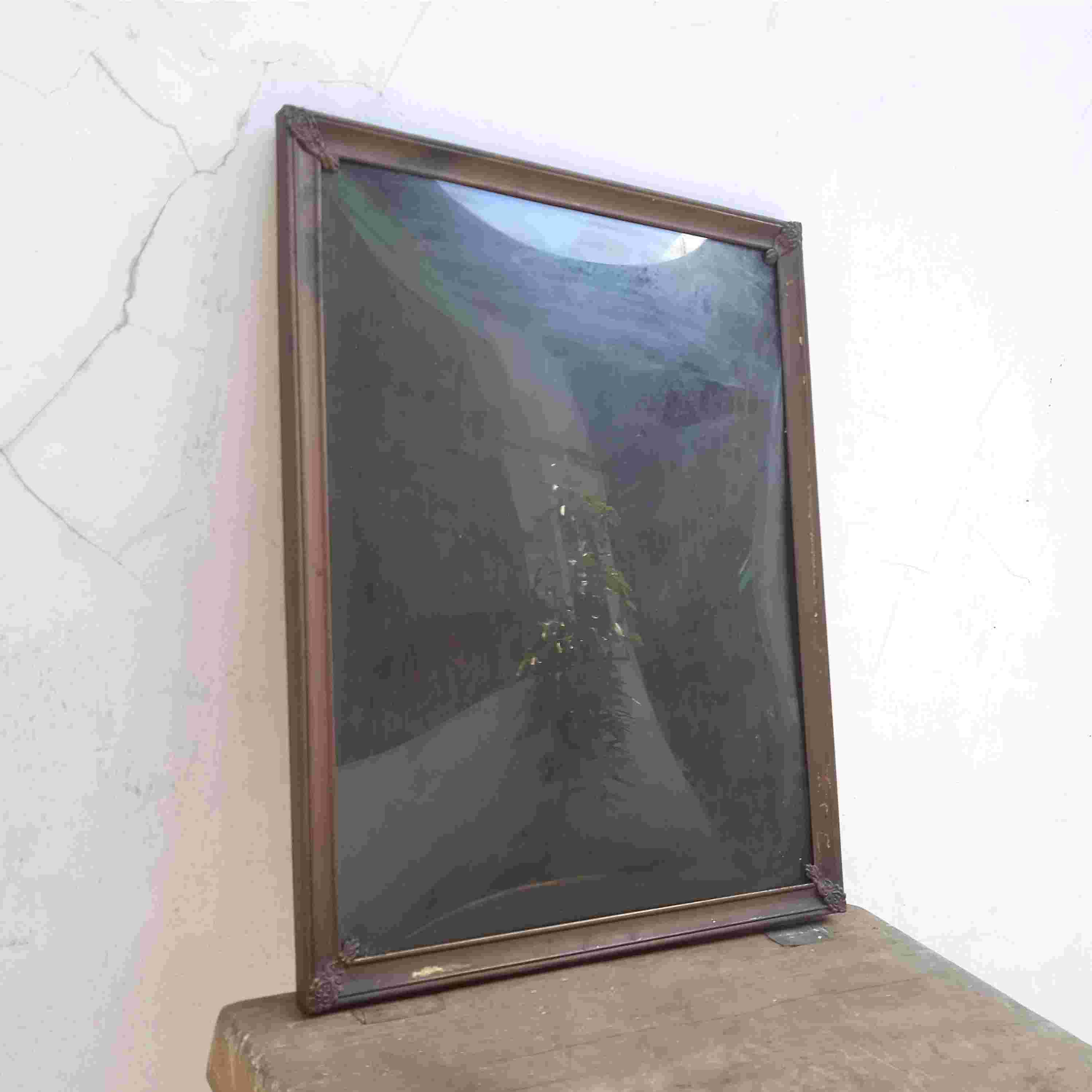 Antik Frame Pigura Dinding/Meja Kuningan Kaca Cembung Made in Denmark