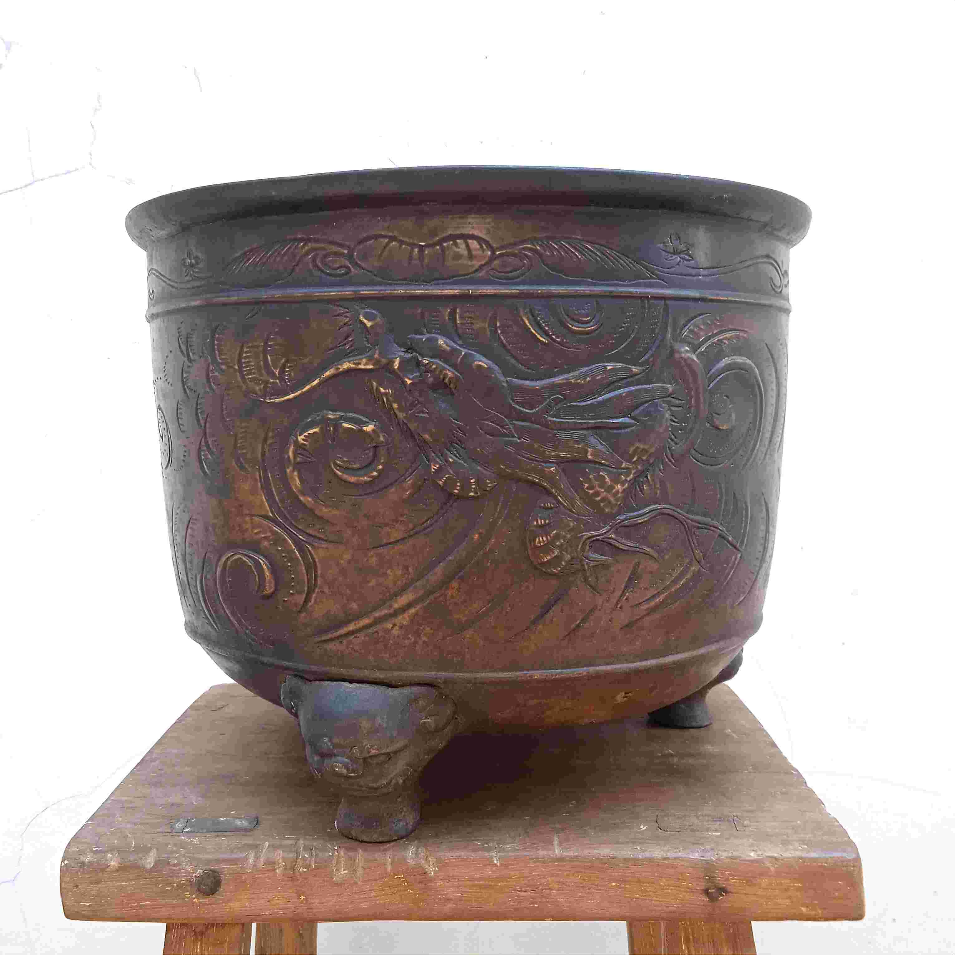 Barang Antik Pot Tempat Dupa Jepang Perunggu Uk.Besar Motif Naga