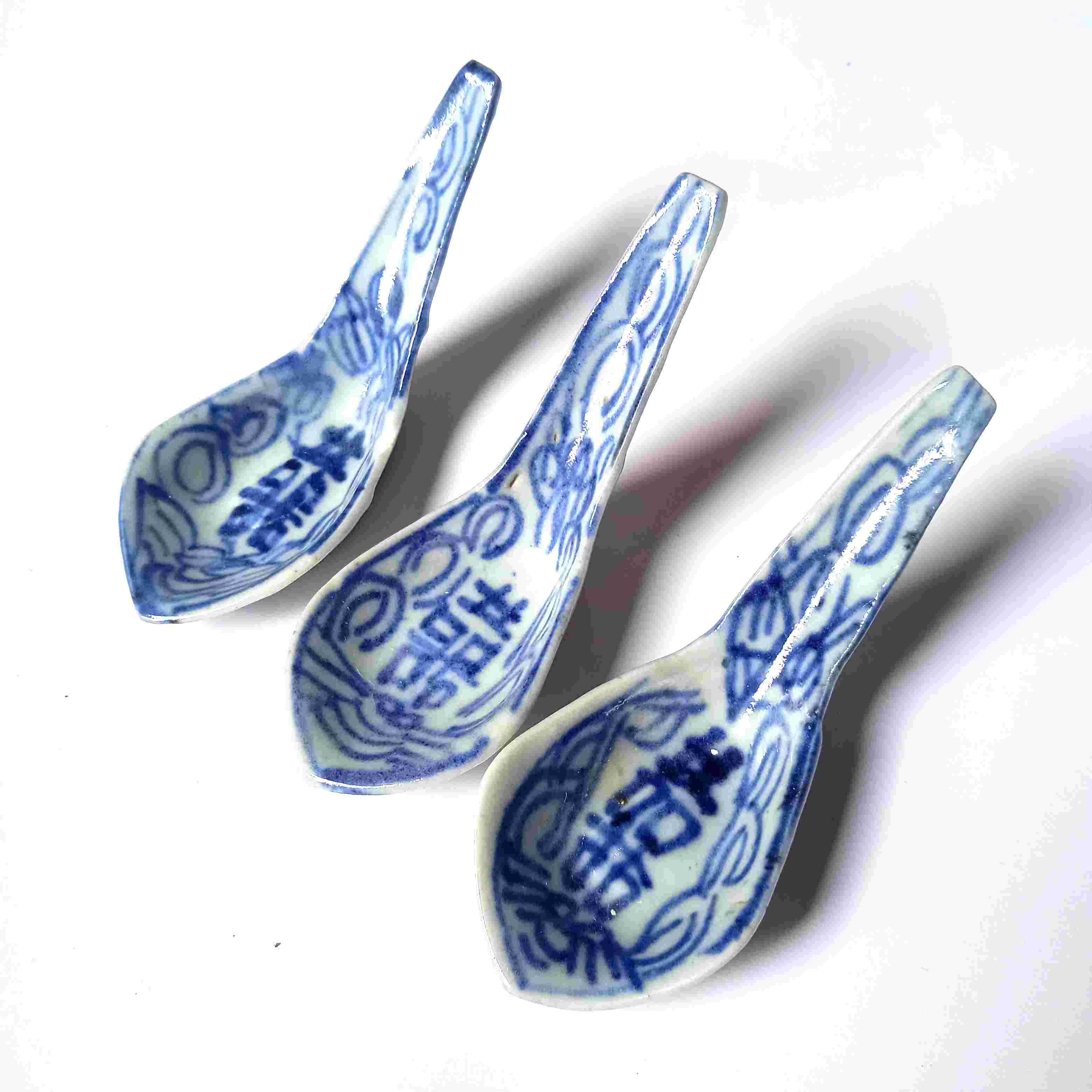 Antik Tiga Buah Sendok Samtiong Cina Lukis Motif Happines Utuh Kuno