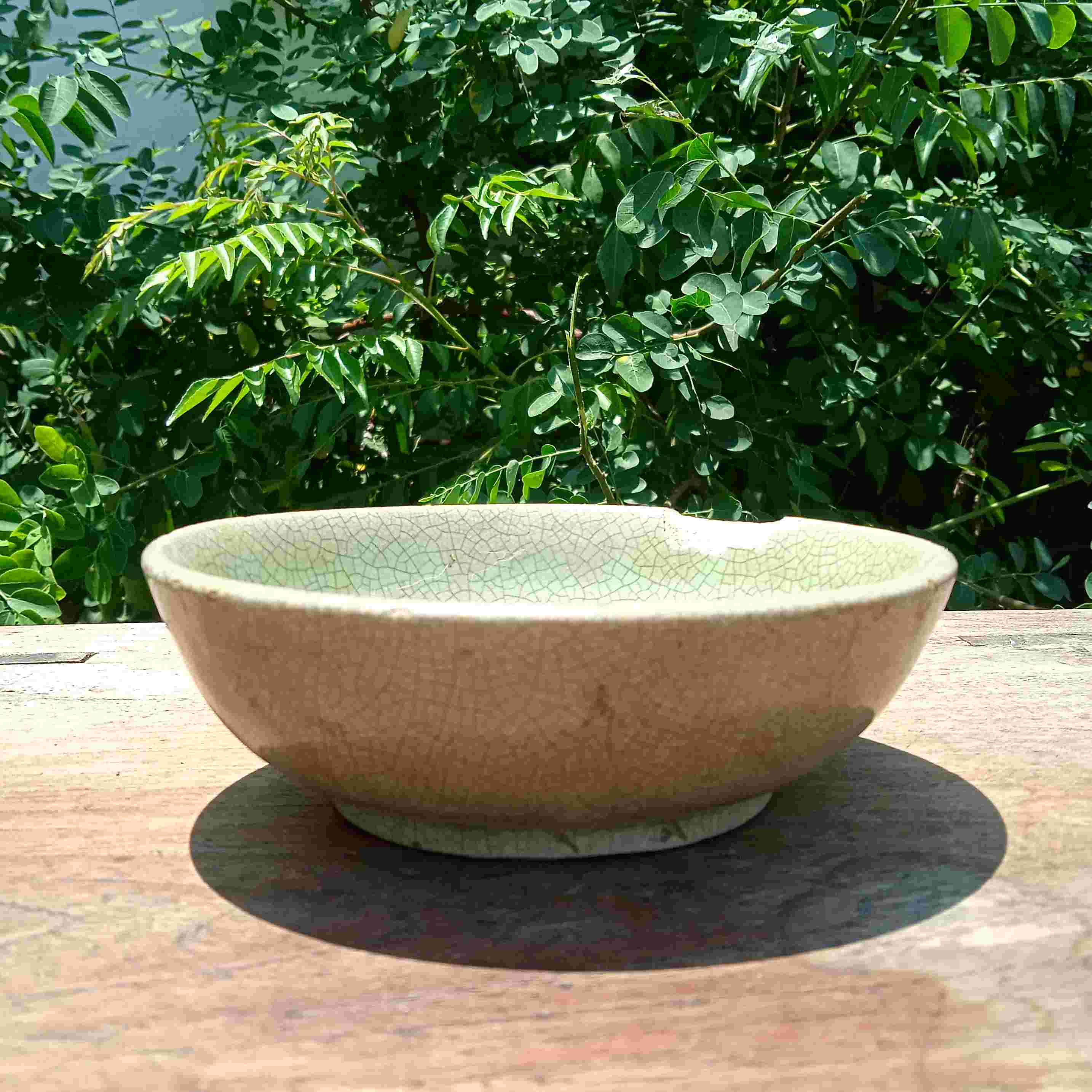 Barang Antik Mangkok Keramik Porselen Hijau Cina Dia.12cm Kuno Tua