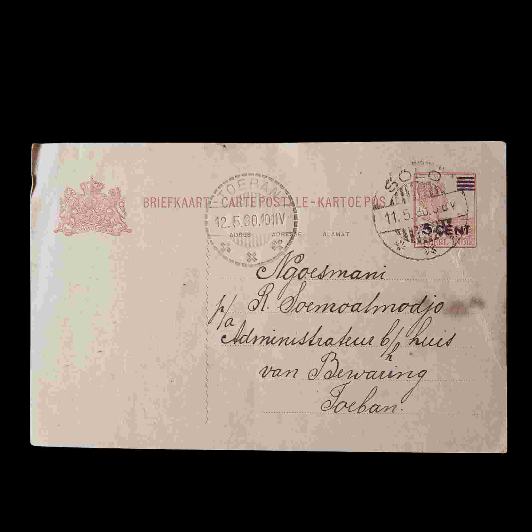 Antik Kartu Pos Tua Era Kolonial Terkirim Dr Solo-Tuban 10 Mei 1930