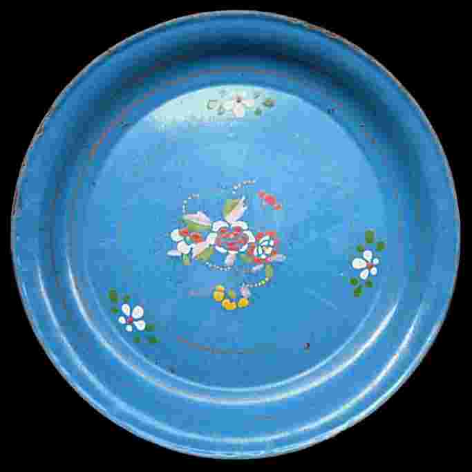 Barang Jadul Nampan Biru Enamel Lukis Timbul Kuno Tua Lama Antik