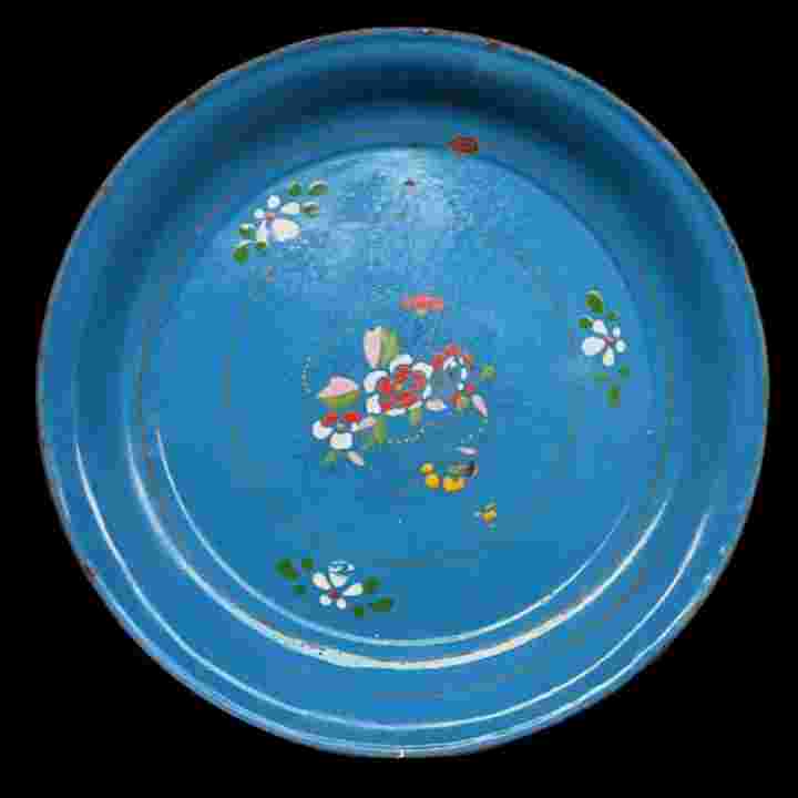 Barang Jadul Nampan Enamel Lukis Timbul Tua Diameter 40cm Antik