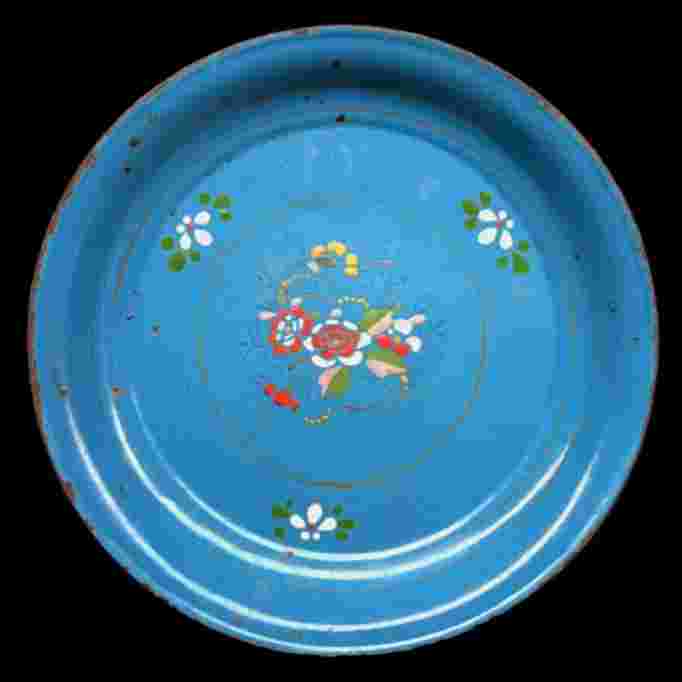 Barang Jadul Nampan Enamel Biru Lukis Timbul Dia.40cm Tua Lama Antik