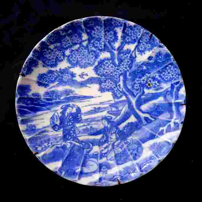 Barang Jadul Piring Porcelain Lukis Biru Putih Jepang Tua Antik 