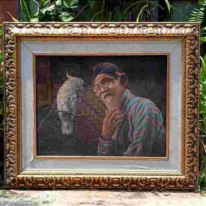 Barang Antik Lukisan Kanvas Cat Minyak Sign Bangun. S. 