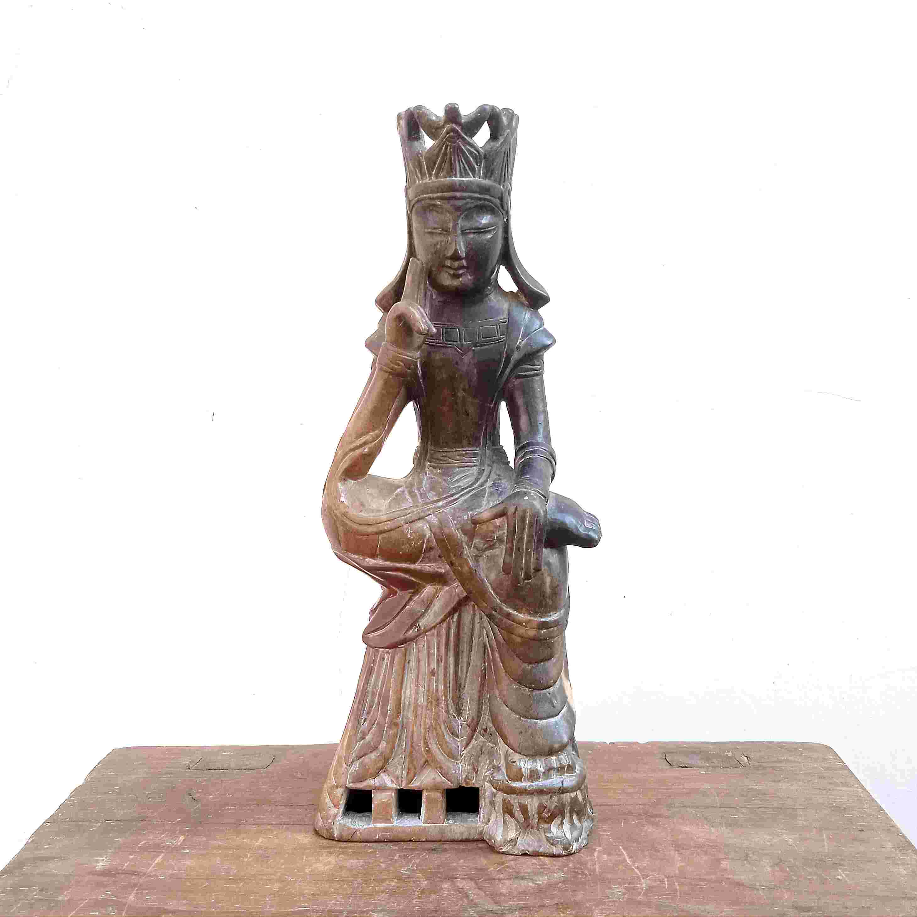 Antik Patung Kuno BODHISATTVA Bahan Batu T.20cm Utuh Tua