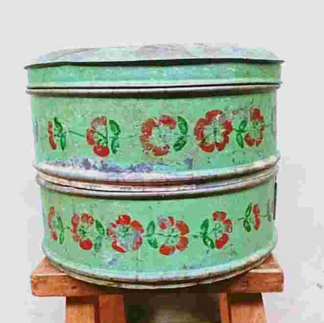 Barang Jadul Tenong Peranakan Seng Lukis Dua Susun Tua Antik