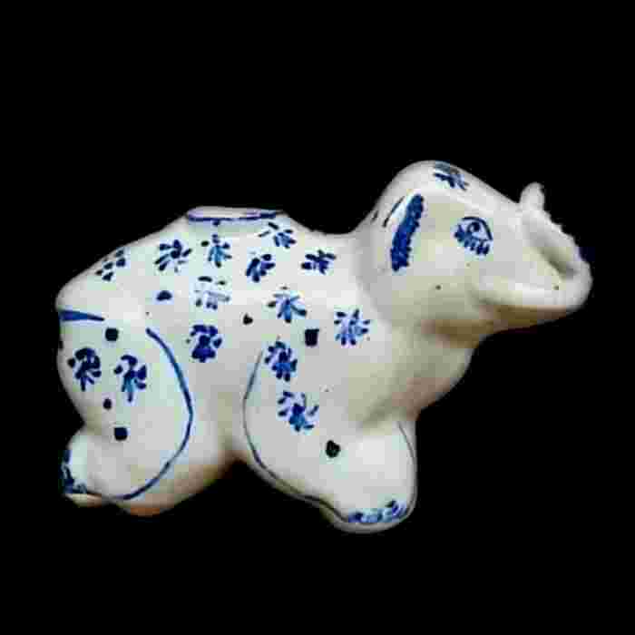 Barang Antik Patung Porcelain Gajah Tempat Tinta Cina Utuh Tua Kuno