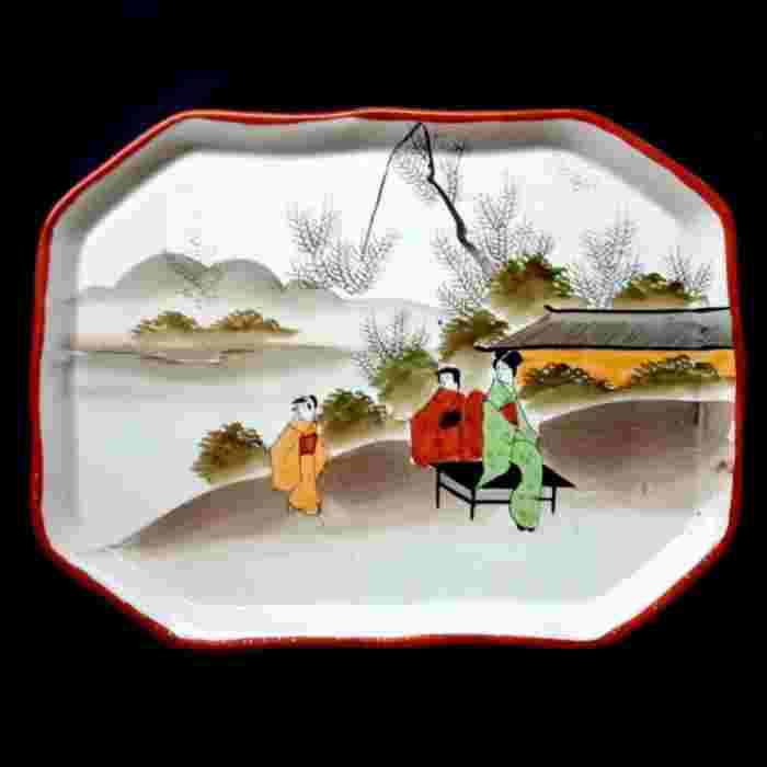 Barang Antik Nampan Saji Porcelain Lukis Kutani Jepang Utuh Tua Kuno