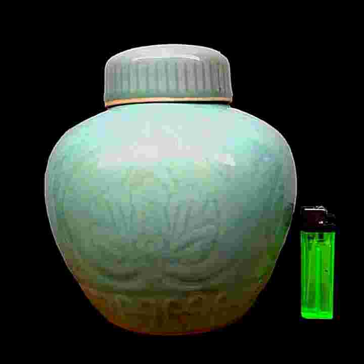 Barang Jadul Porselen Tempat Jahe Celadon Cina Ukuran Besar Utuh Antik