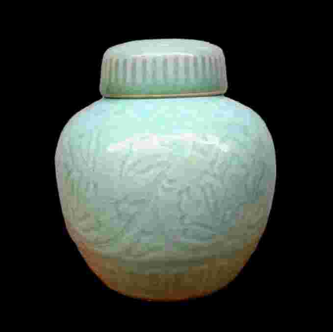 Barang Jadul Porselen Tempat Jahe Celadon Cina Utuh Mulus Antik