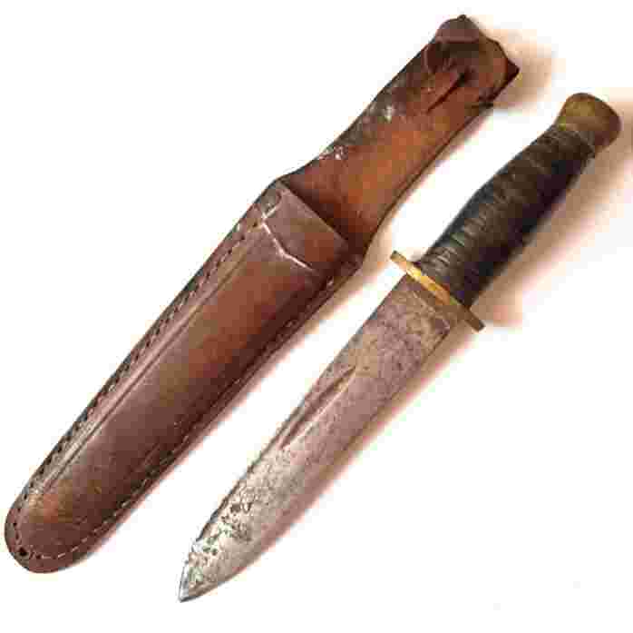 Antik Pisau Komando Tua + Sarung Kulit Original Kuno