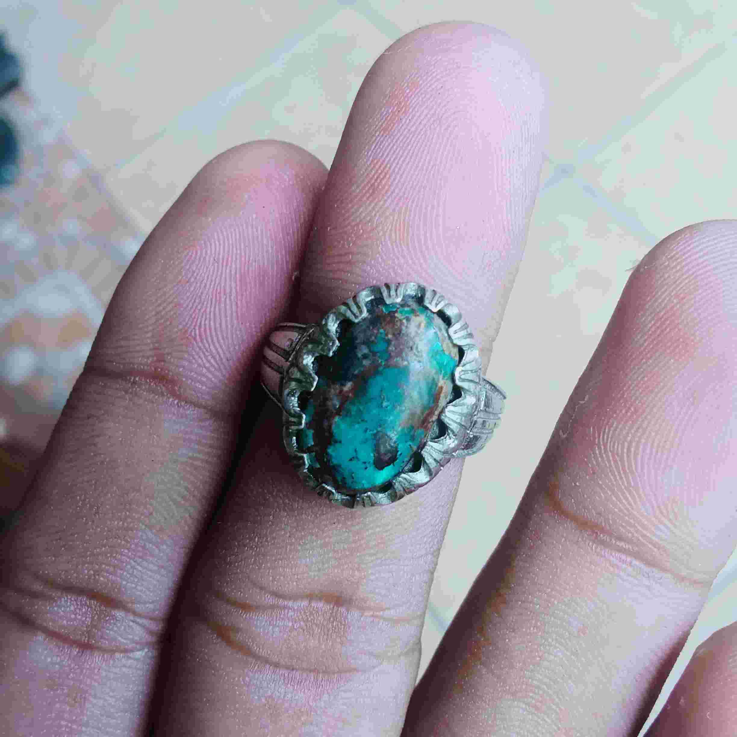 Cincin Batu Pirus Persi Asli Emban Perak Tebal