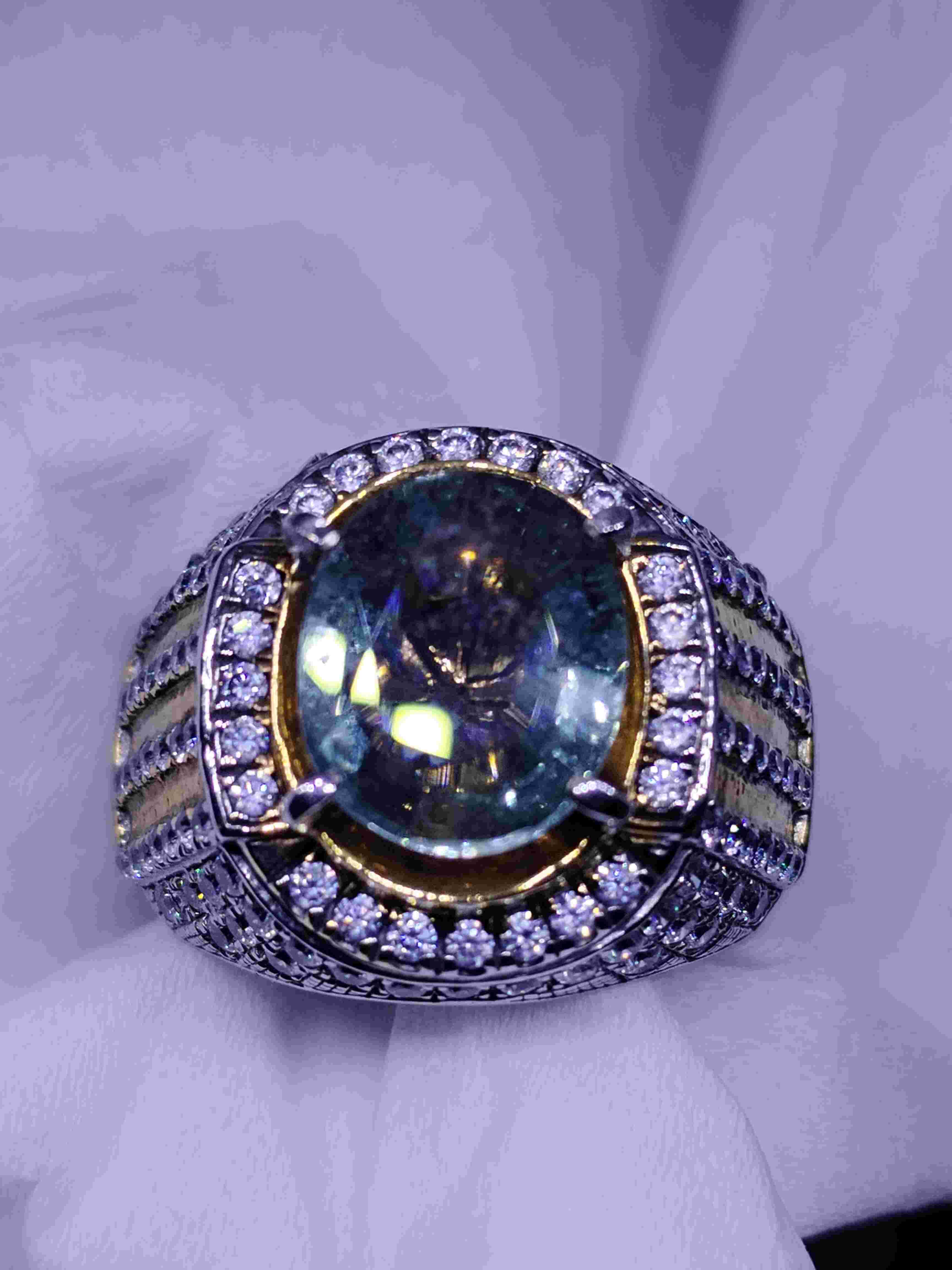 Cincin Blue Sapphire Ring Perak Microsetting